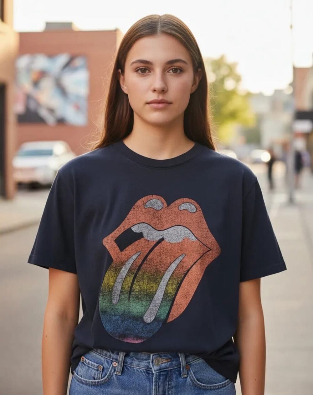 H & M Women’s T-Shirt Oversize Rolling Stones Tongue Mouth Logo Graphic Band XL